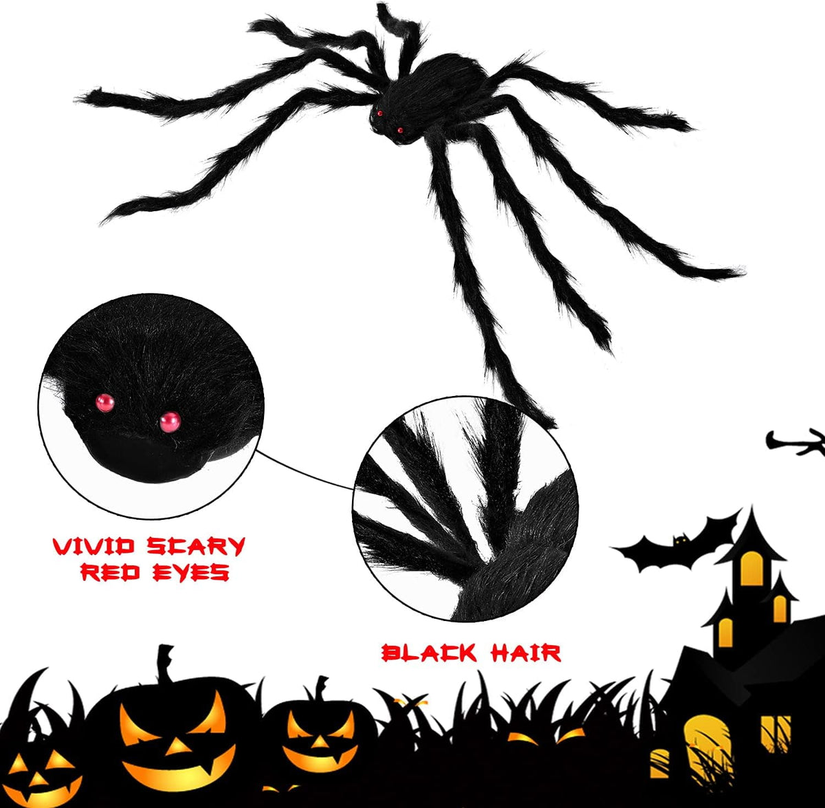 Joyfy 6 Packs Colorful Hairy Giant Spiders Halloween Decorations Outdoor,Multi-Size Outdoor Halloween Spider Decorations for Yard Lawn & Patio (30", 30", 20", 20", 12", 12")