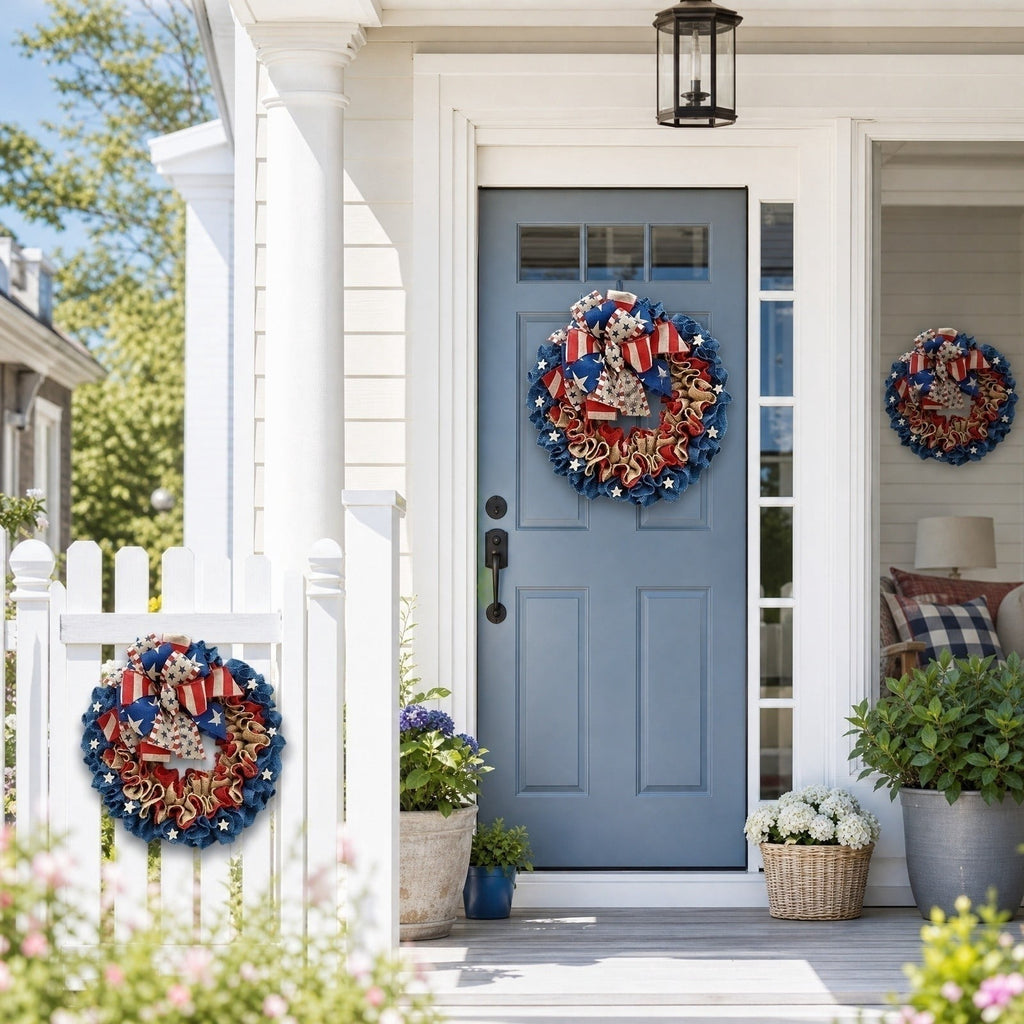 Nkmbld 4th of July Wreaths for Front Door, Independence Day Wreath Red White Blue Flower Wreath for Independence Day Memorial Day Flag Day Decor