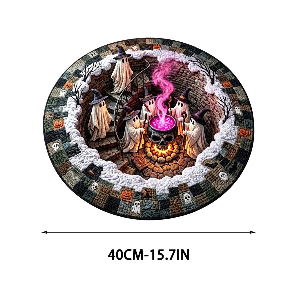 Halloween Round Rug Optical Ghost Pumpkin Mat 15.75in Diameter Polyester Skidproof & Soft for Entryway Bedroom Party by MPOISVA