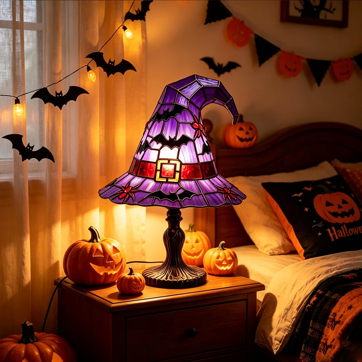 Clearance Witch Hat Lamp, Halloween Nigh Light Handcrafted Retro Resin Witch Hat Light, Usb Powered, Gothic Halloween Decorations for Bedroom