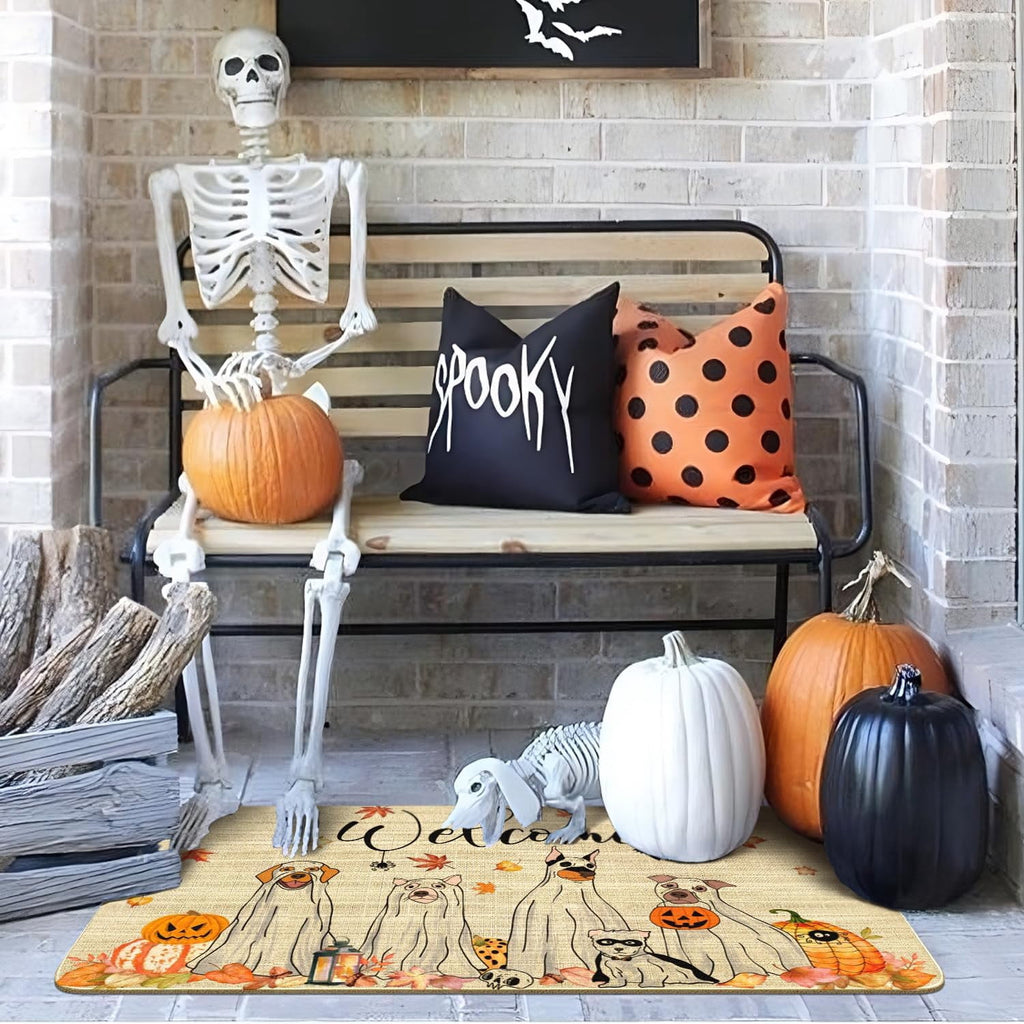 ASKETAM Halloween Doormat Indoor/Outdoor Non-Slip Carpet 19.5" x 31.3" (Dog Pumpkin)