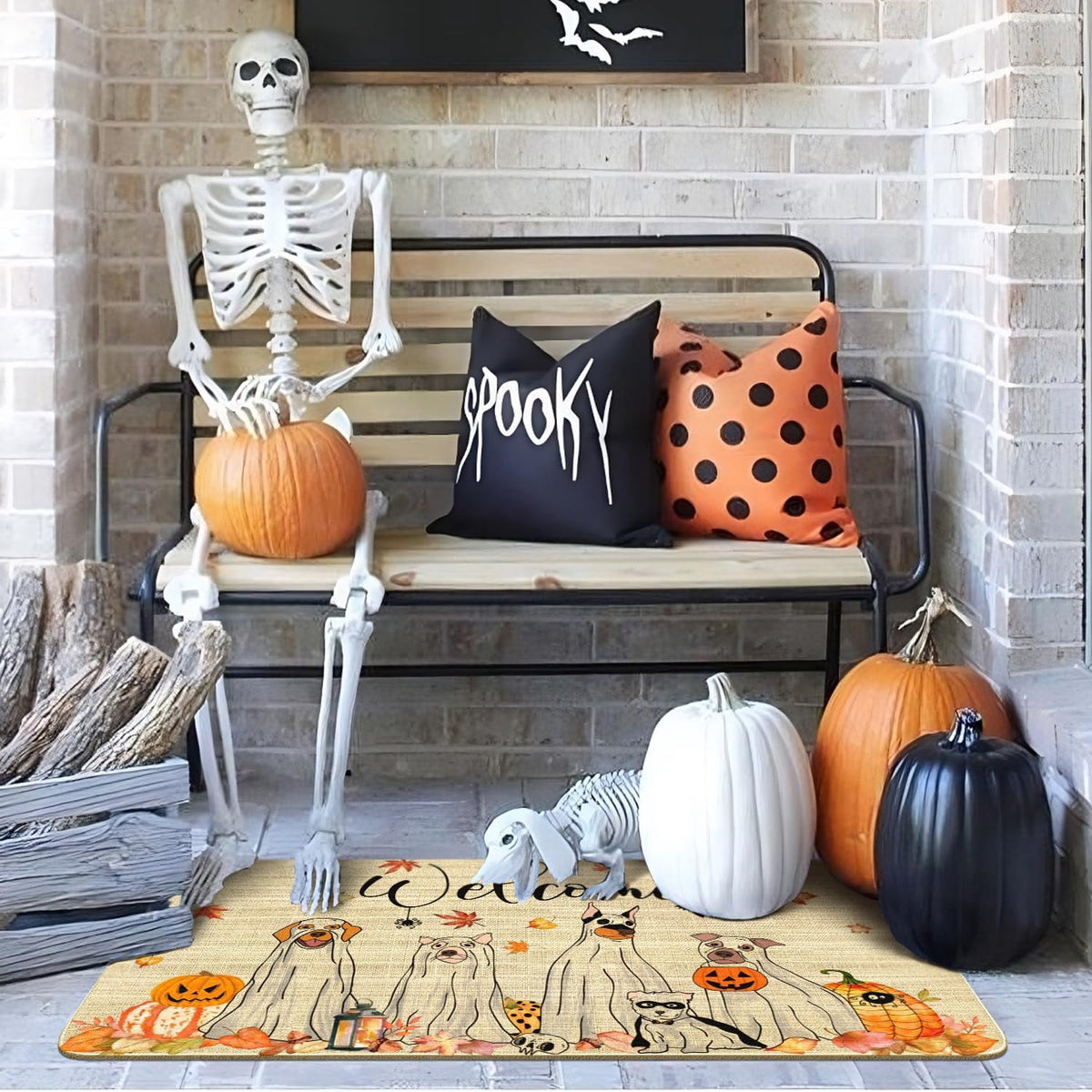 ASKETAM Halloween Doormat Indoor/Outdoor Non-Slip Carpet 19.5" x 31.3" (Dog Pumpkin)
