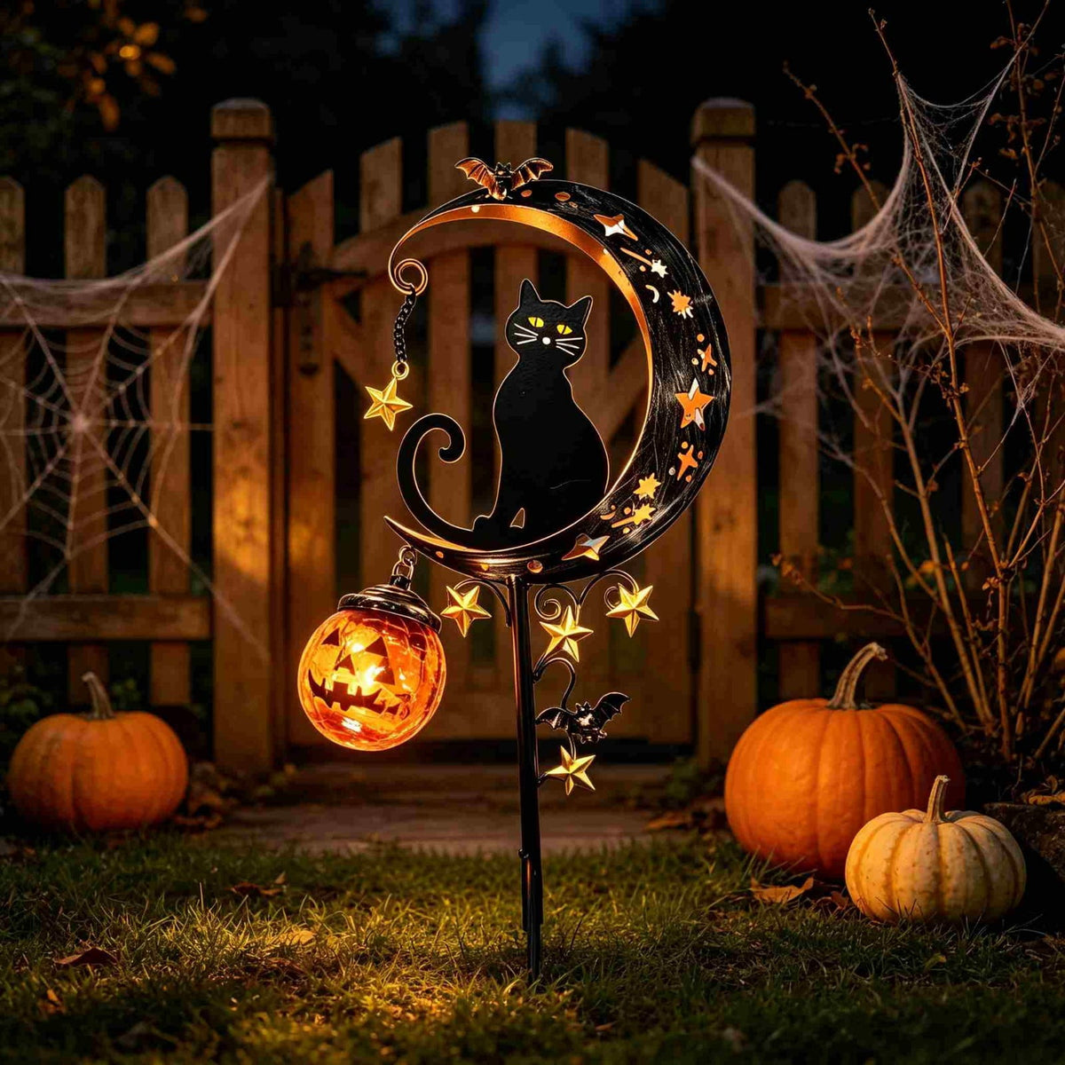 Halloween Solar Garden Stake Light,Metal Hanging Pumpkin Lantern Waterproof for Yard Lawn Proch