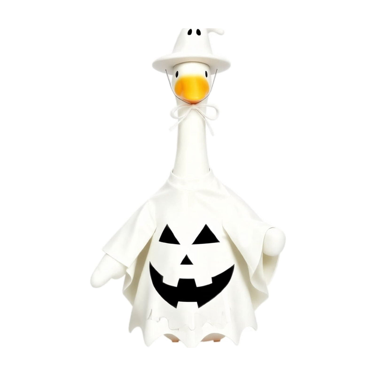 Halloween Ghost Porch Goose Outfit Fits 23 Inch Cement Lawn Goose Statue Pumpkin Face Ghost Costume with Matching Witch Hat for Fall Outdoor Garden Yard Patio Holiday Decor
