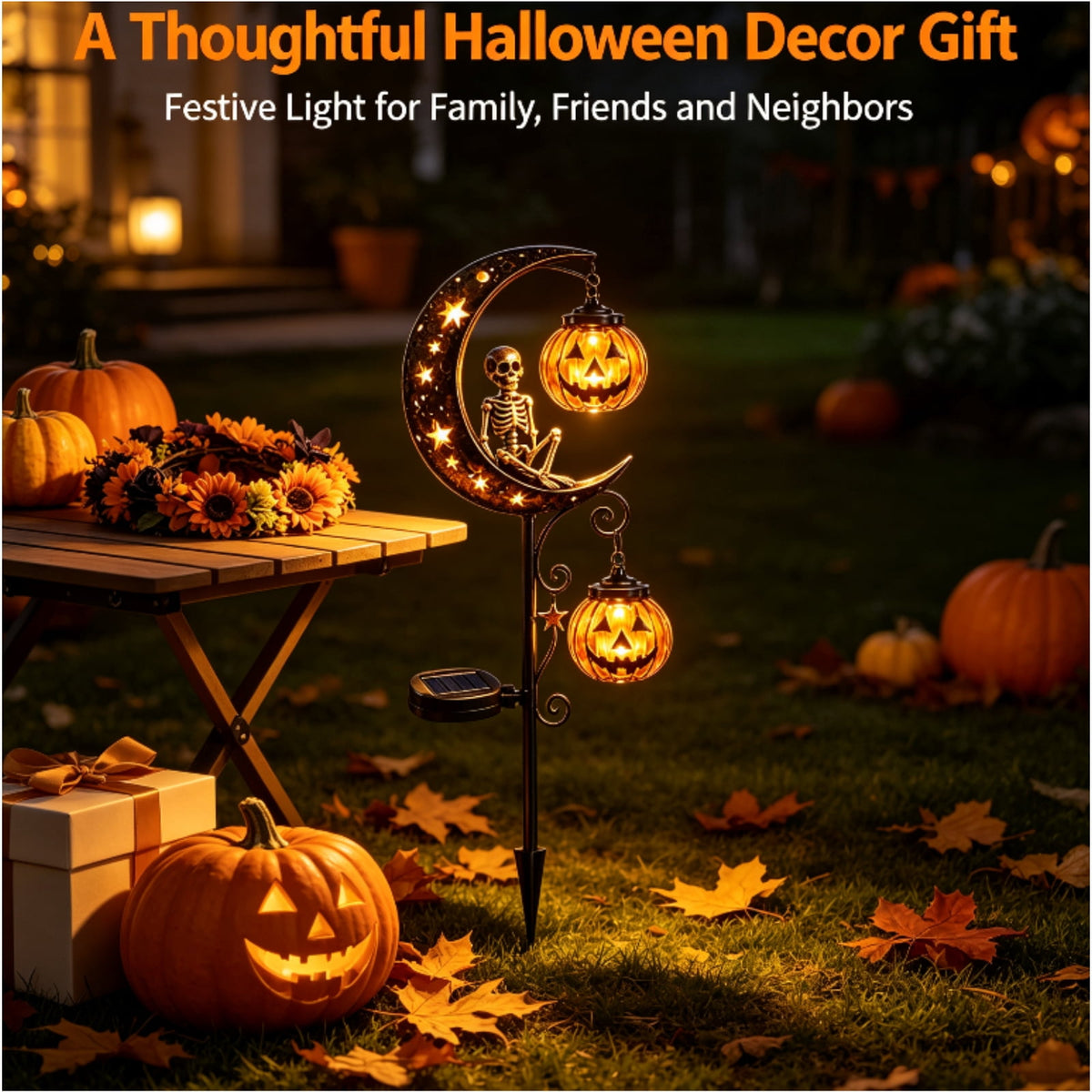 Halloween Solar Garden Stake Light,Metal Hanging Pumpkin Lantern Waterproof for Yard Lawn Proch