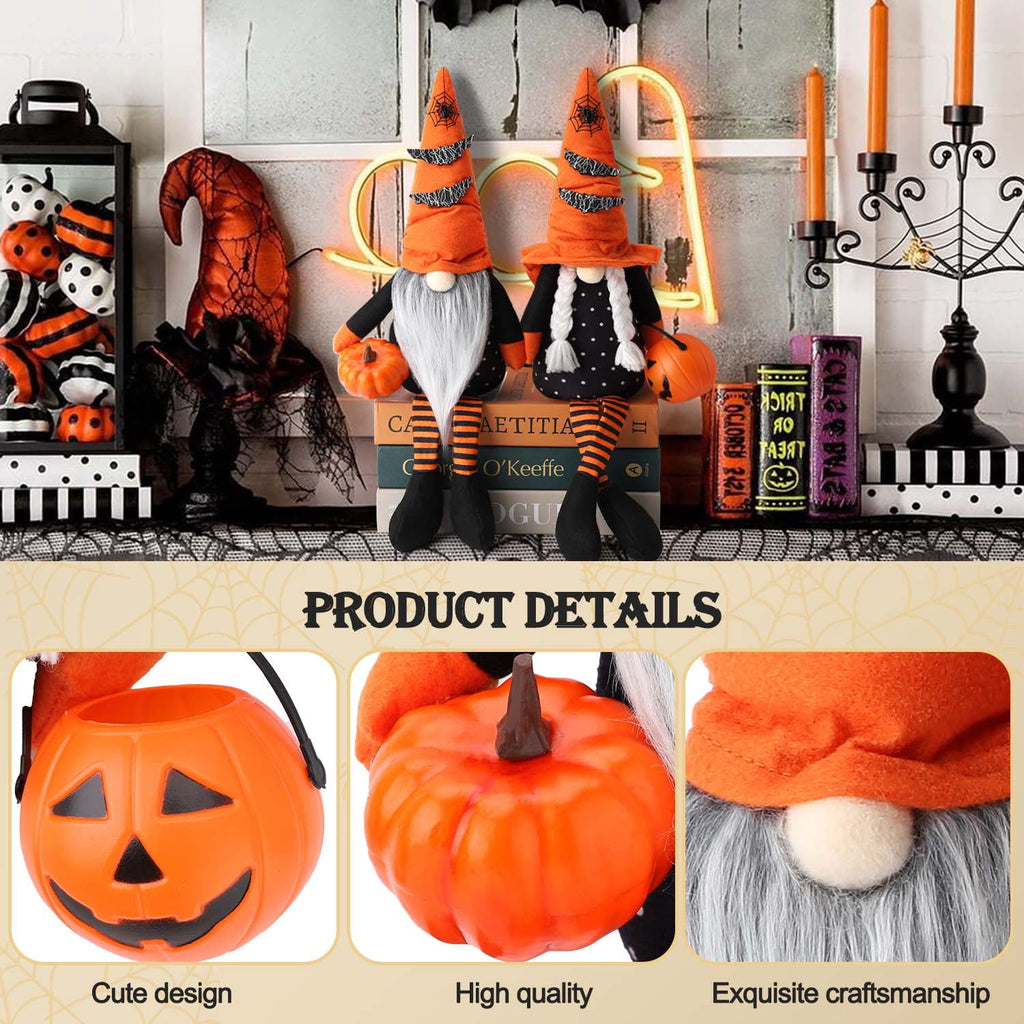 Ayieyill 2PCS Halloween Gnome Plush Decorations - Mr and Mrs Handmade Scandinavian Tomte for Halloween Table Ornament, Tiered Tray Decor, Halloween Trick or Treat Gift