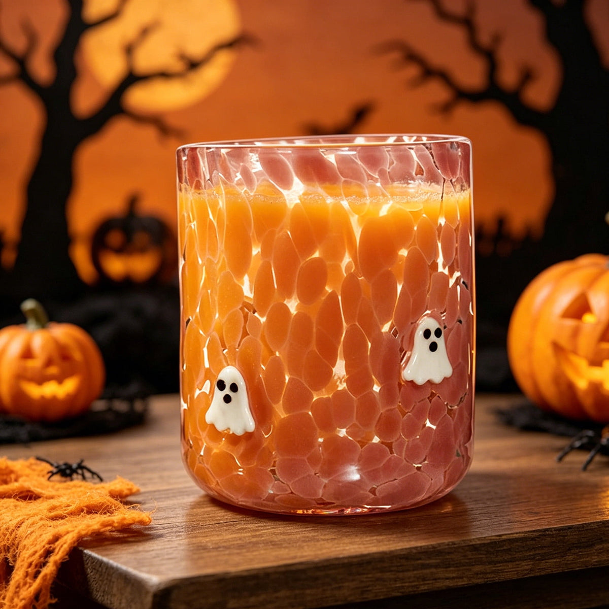 Qocolcyl Halloween Icon Glass Cups - 3.5x4.7in Ghost Bat Snake Pumpkin Icon Juice Stemless Wine Glasses Double Old Fashioned Hand Blown Drinking Cups for Halloween Party Gift