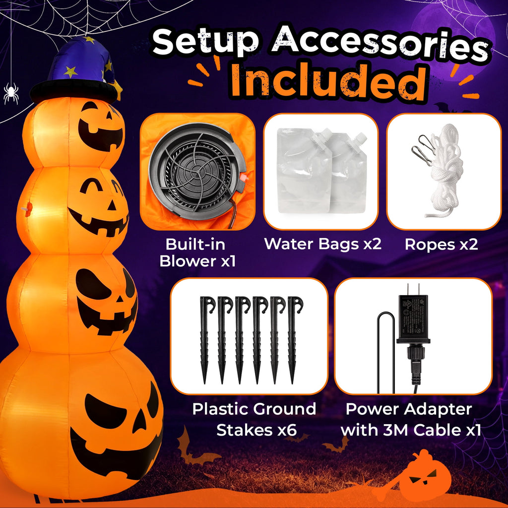 Goosiay 8ft Halloween Inflatable, Stacked Pumpkins with Witch Hat and Built-in LED Lights, Outdoor Blow up Yard Decor for Lawn, Garden, Porch and Halloween Party, Orange
