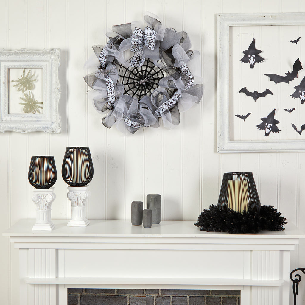 Nearly Natural 26in. Halloween Spider Web Mesh Wreath