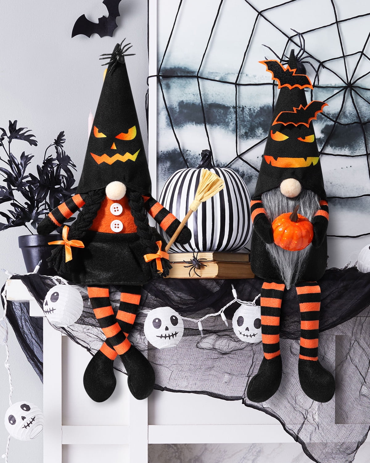 Ayieyill 2PCS Halloween Gnome Plush Decorations - Mr and Mrs Handmade Scandinavian Tomte for Halloween Table Ornament, Tiered Tray Decor, Halloween Trick or Treat Gift