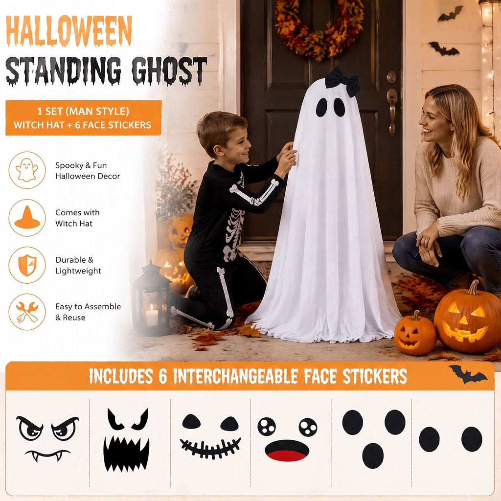 Tumao Halloween Decorations Outdoor, Light Up Spooky Ghosts Decoration, Cute Halloween Decorations Indoor, DIY Ghost Kit Decor with Emoji Stickers Witch Hat for Party, Yards, Porch, Gardens