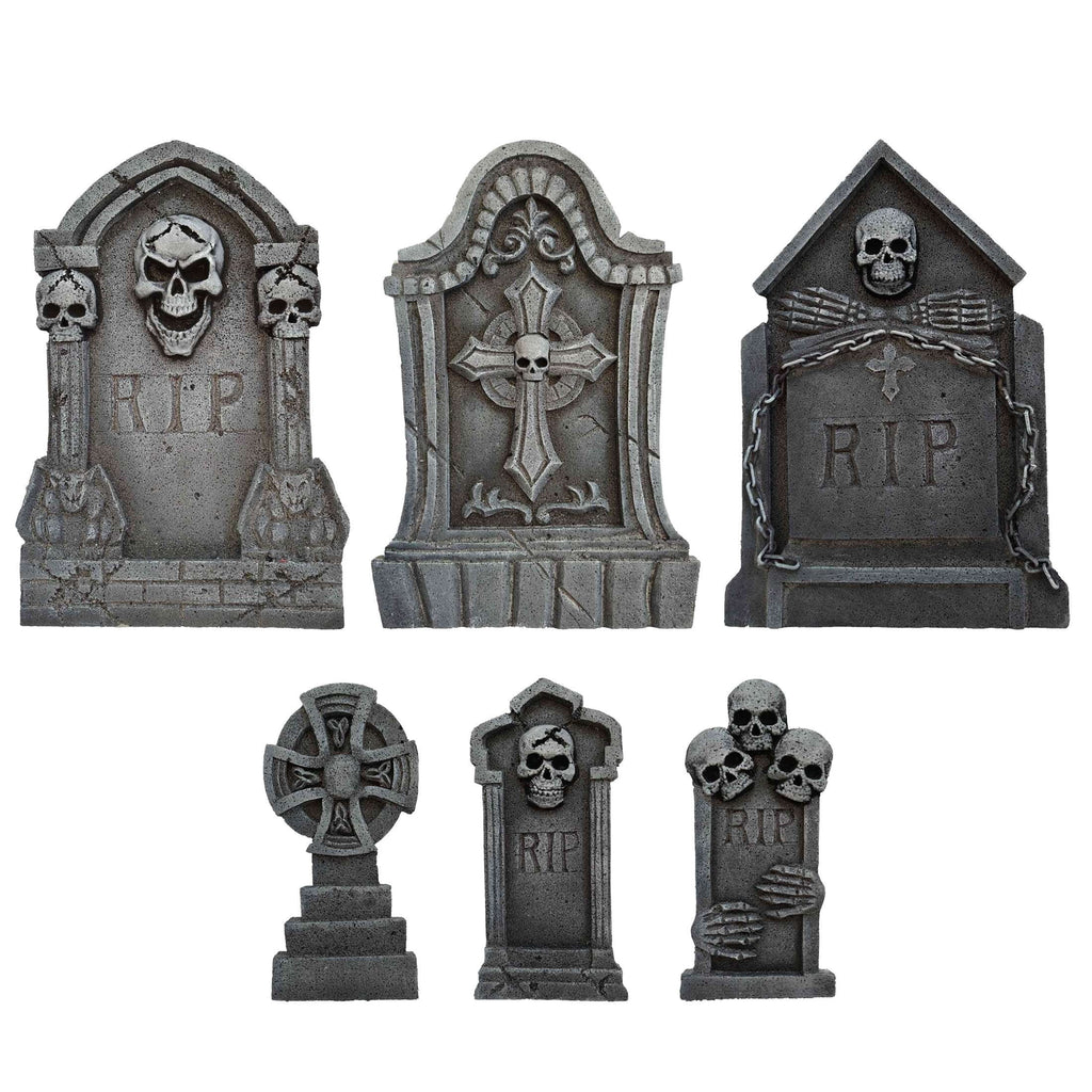 Tombstones Skulls Decoration Set, Gray, 6 Pieces, Halloween by Way To Celebrate