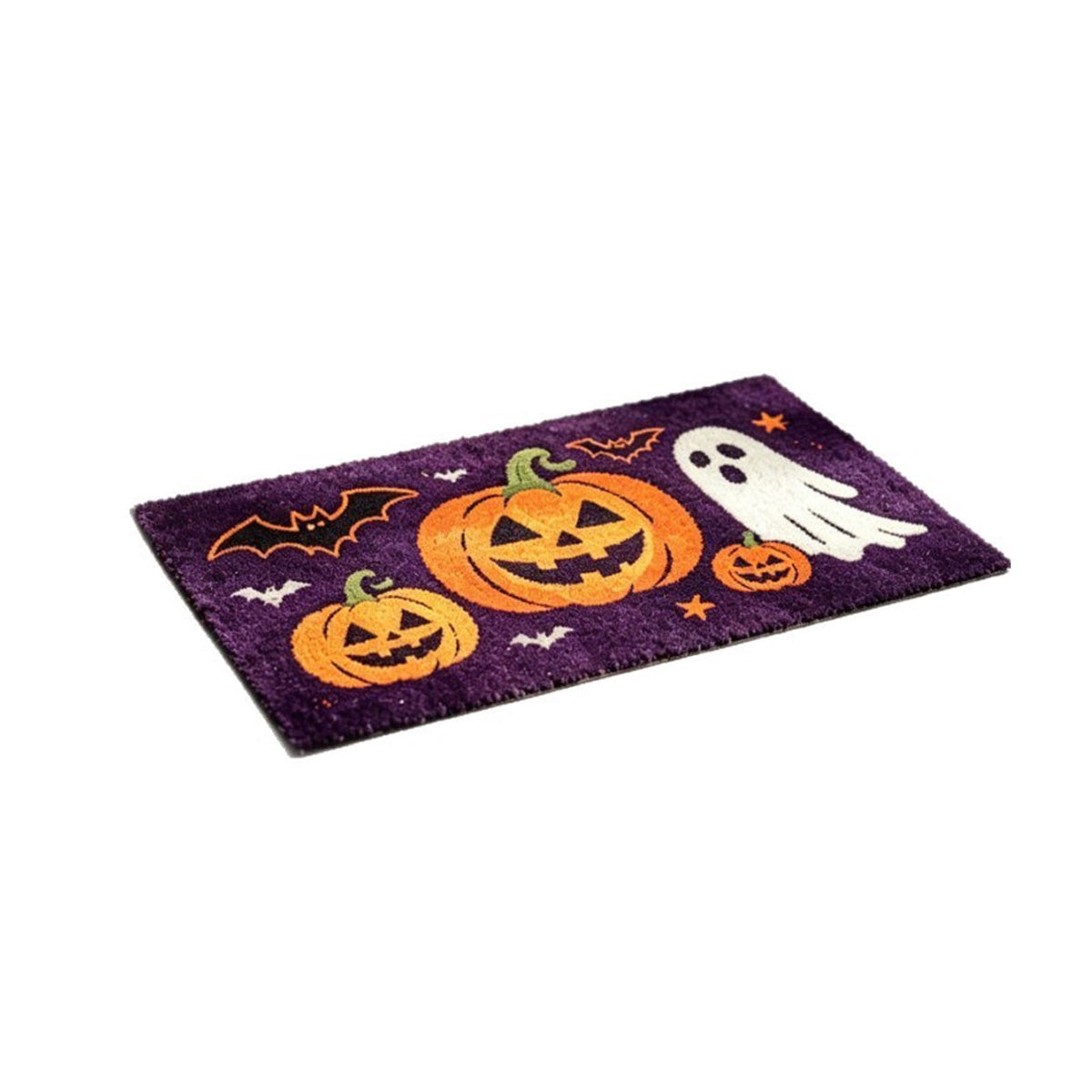 Halloween Pet Mat Faux Wool 60x40cm Black Ghost Door Mat for Dirty Feet Non Slip Entryway Rug for Dogs Cats Indoor Use