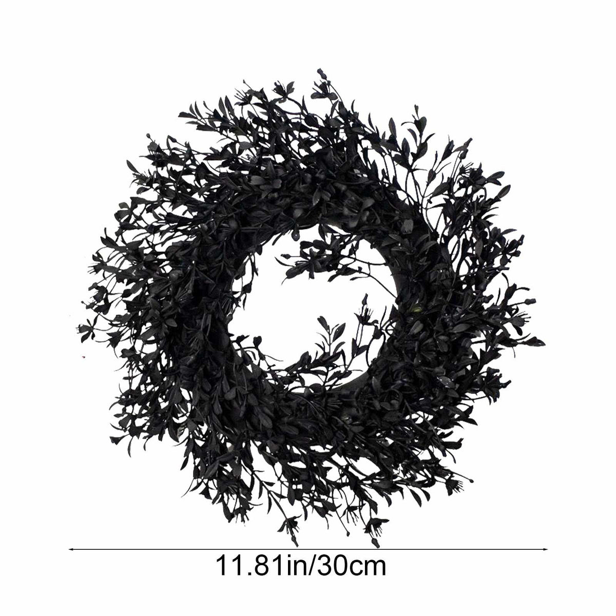 Winter Poetry Upgrade Halloween Thanksgiving Black Wreath, 11.81in Artificial Plant Garland, Waterproof Reusable Door Wall Festival Decor