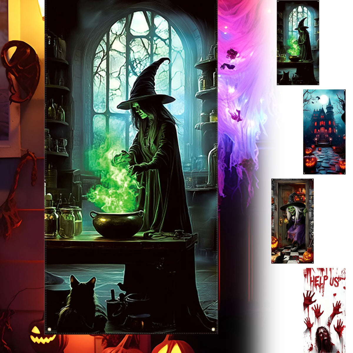 DAMAI Halloween Door Hanging Curtain Party Festival Scene Layout Supplies Decorative Porch Hanging Cloth