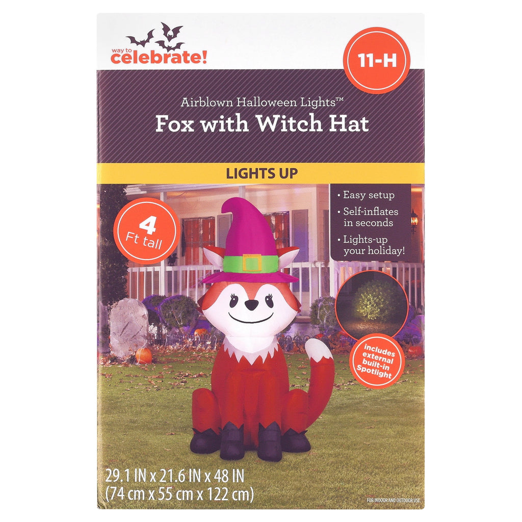 Fox with Witch Hat Airblown Yard Inflatable, Multicolor, 4', Halloween by Way To Celebrate