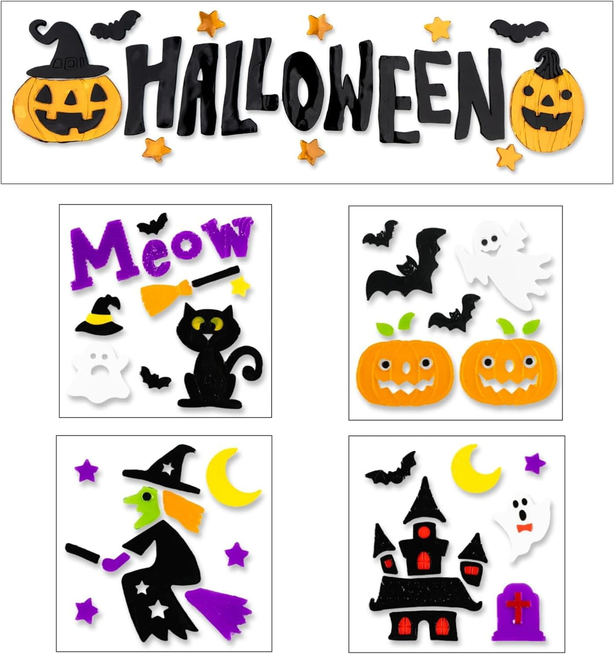 5 Pcs Halloween Window Clings Gel Reusable Static Halloween Window Decorations for Office, Classroom, Fridge, Halloween Window Stickers, Vibrant Halloween Decor (Witch)