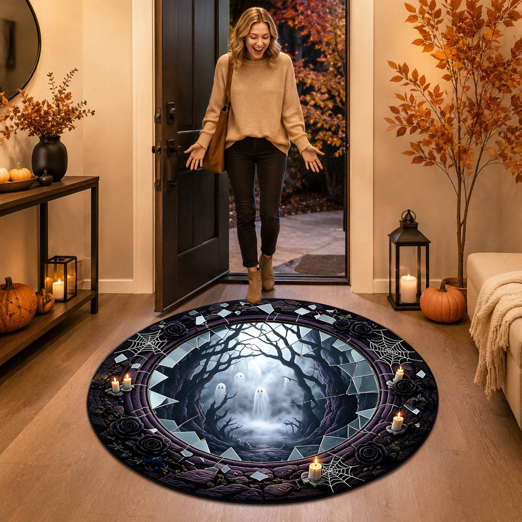 Win s Way 3D Illusion Round Halloween Rug Optical Illusion Doormat Non- Washable Entryway Decor Spooky Fall Front Door Mat for Party Decoration Available in 15.8/23.6/31.5 Inch
