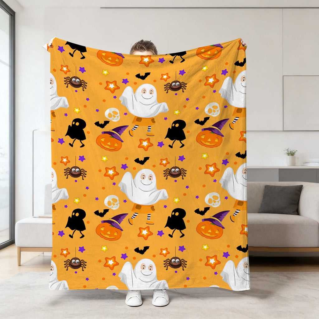 Halloween blanket,Halloween Print Throw Blanket Flannel Soft Cozy Decorative Nap Blanket with Ghost Pumpkin Skull for Office Bedroom Sofa Camping Travel(100x150cm/39x59 Inch),Black