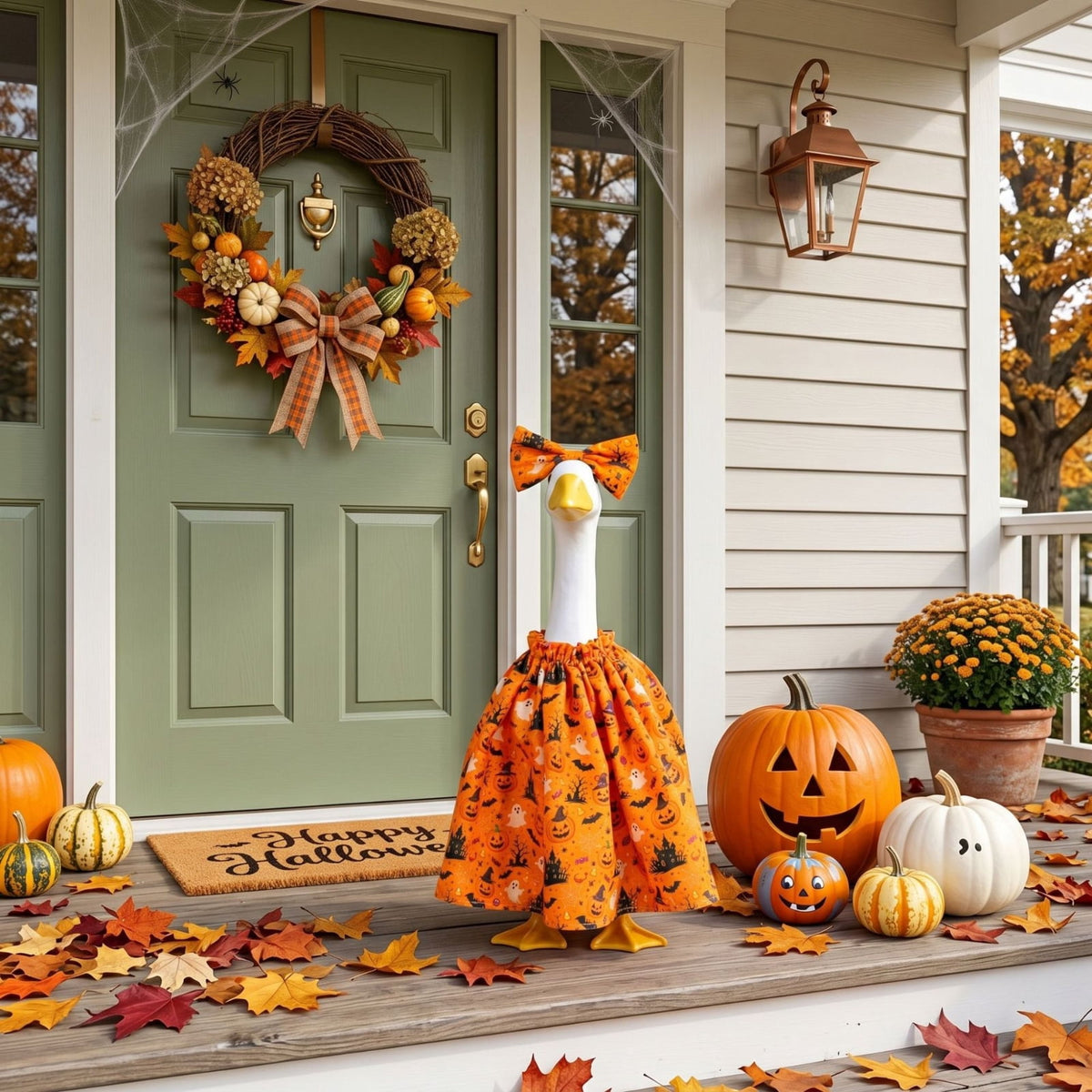 Halloween Garden Porch Decor, Porch Goose Outfits Halloween, 23 Inch Porch Goose Outfits, Witch Dress and Hat Set, Fits 23X11X26 Inch Standing Plush Goose for Front Porch Lawn