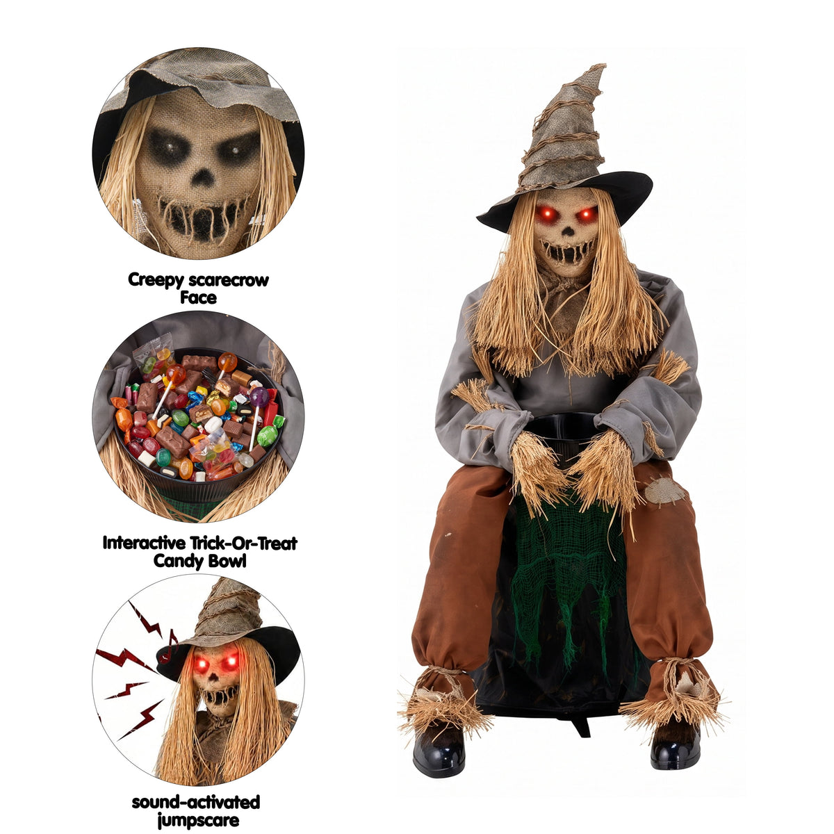 Joyfy 6.2 FT (74.8") Halloween Decoration Outdoor Animatronic Ghost Doctor, Sound Activated Life-Size Standing Ghost with Rotating Head, LED Eyes & Lantern, for Scary Haunted House,Yard Decor