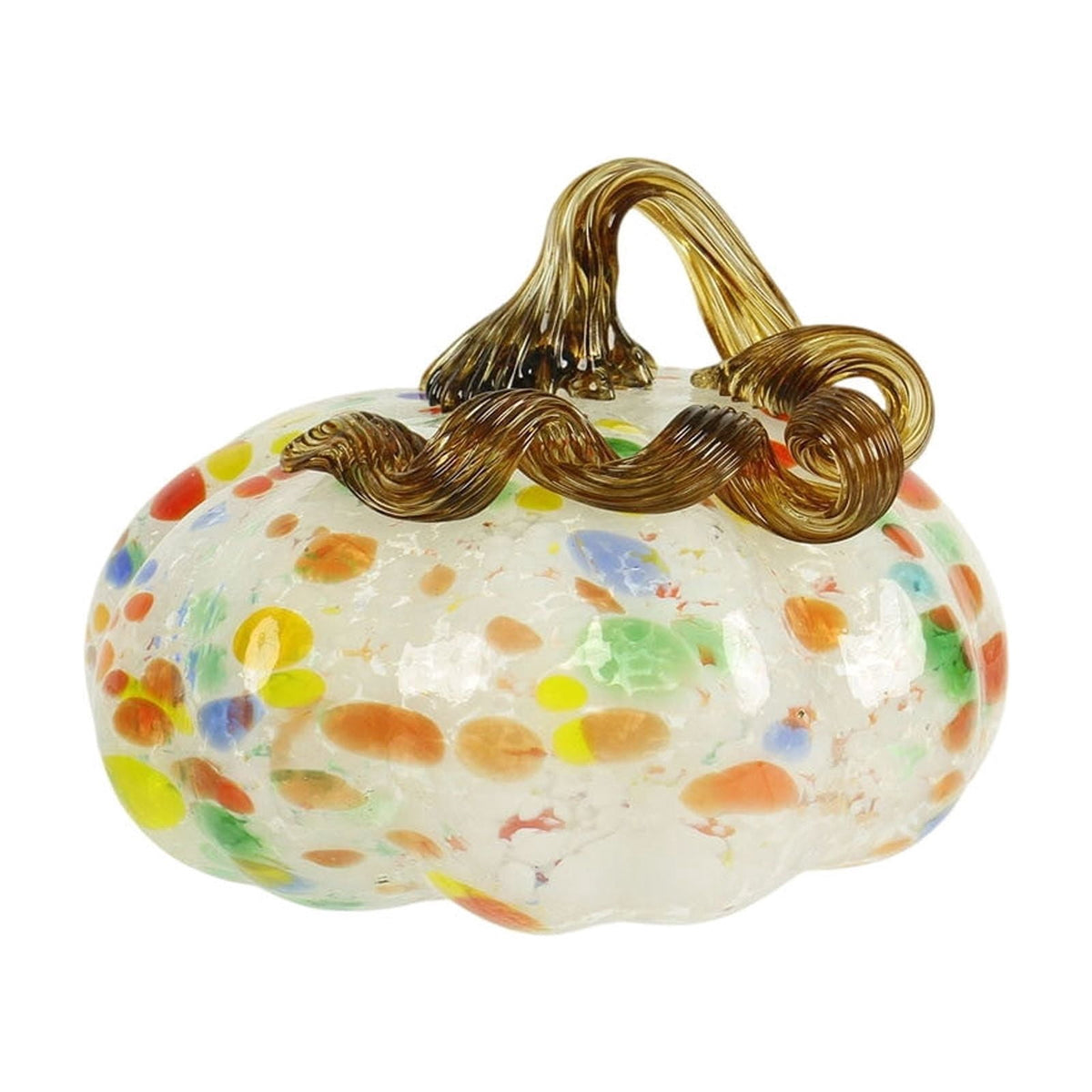 Fall Decor Halloween Pumpkin Decorations Hand Blown Glass Pumpkin Figurine Colorful Speckled Art Glass Pumpkin with Twisted Stem Tabletop Centerpiece for Home Desk Mantel