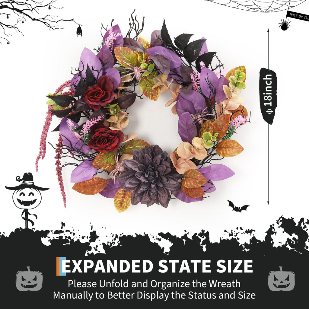 Halloween Wreath, Halloween Decorations Prelit Front Door Wreath for Indoor Wall Window Decor（18/20/22 Inch）