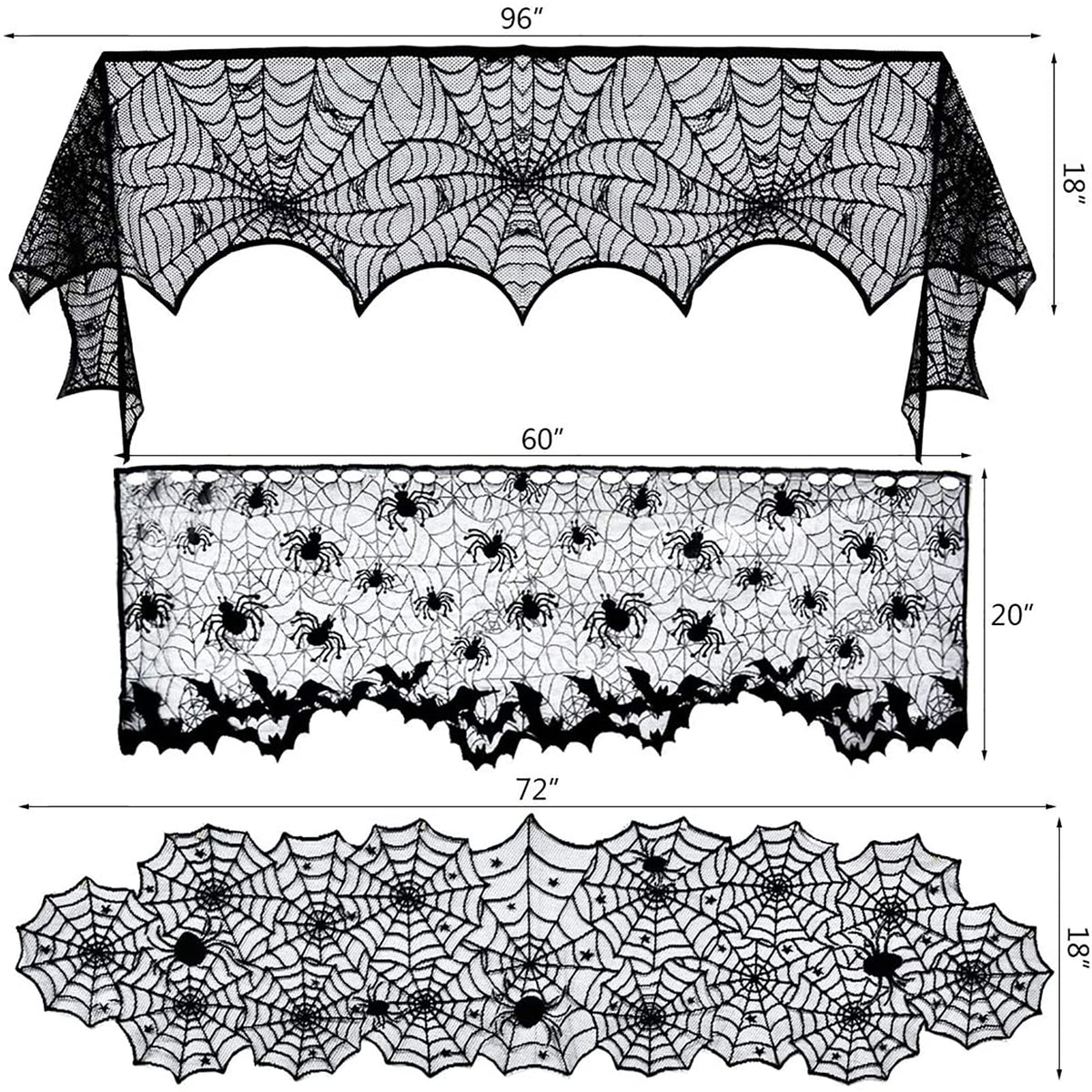 Coolmade Halloween Decorations Set for Home, Table Runner, Tablecloth, Fireplace Mantel Scarf, Lampshade, 3D Scary Bats for Party Decor