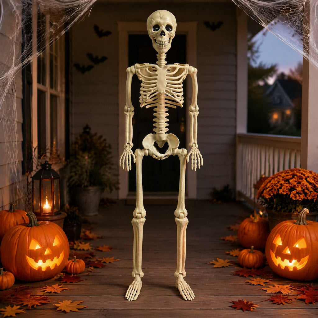 3.3 ft Halloween skeleton decoration, with movable joints, flexible skeleton for poses, scary skeleton suitable for indoor and outdoor Halloween decorations, haunted houses, courtyards, cemeteries