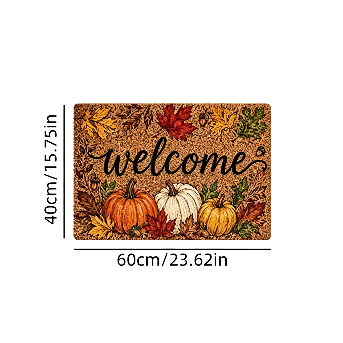 Fall Thanksgiving Welcome Doormat with Pumpkin Maple Leaf Design 15.75 x 23.62 Inch Crystal Velvet Seasonal Rug for Entryway Kitchen Home Decor