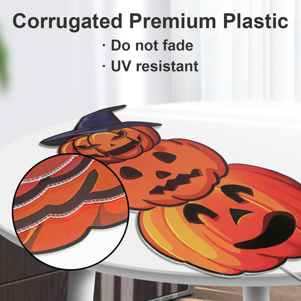 GameXcel Halloween Decorations Outdoor Yard Signs with Stakes, 34.8 in Tall Vertical Pumpkin and Ghost Decor, Weather-Resistant, 2 Count