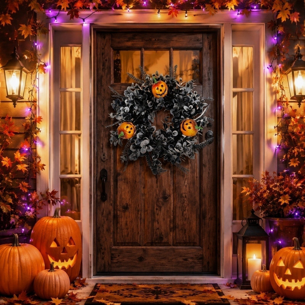 Boovnll Halloween Wreath, 18" Horror & Novelty Handmade Black Twig Glitter Bats Halloween Wreaths for Front Door Fireplace Wall Porch Party Decor, Halloween Decorations