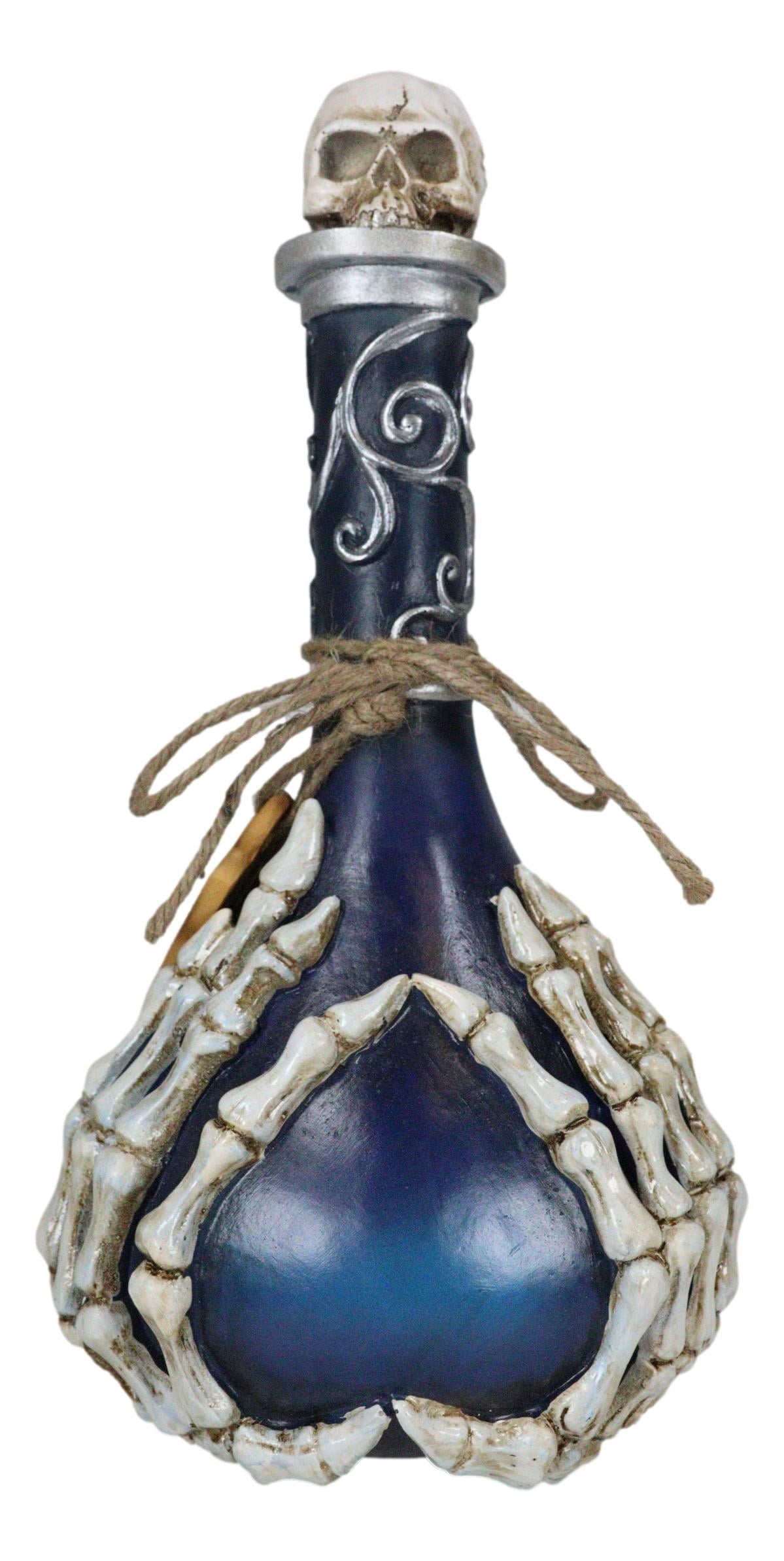 Skeleton Fingers And Skull Blue Decorative Potion Bottle