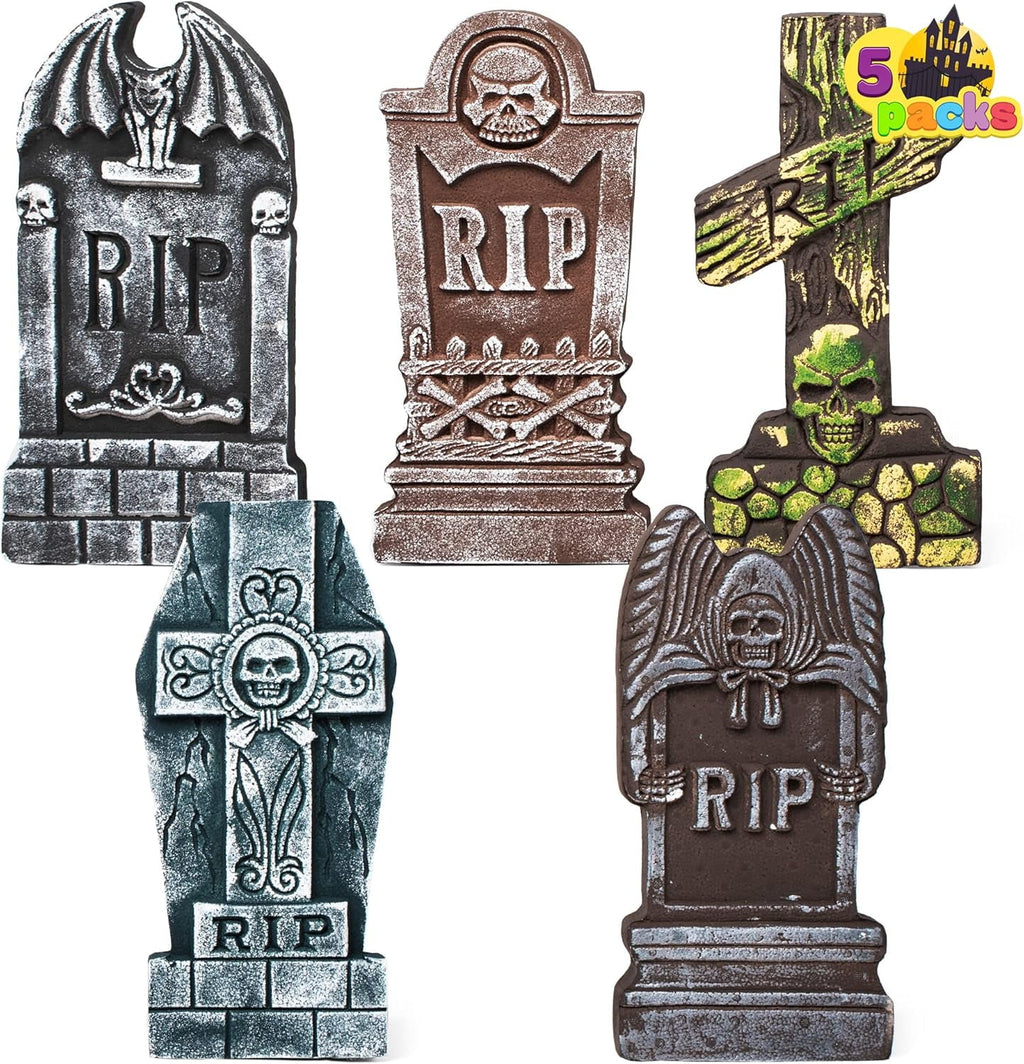 Joyfy 5 Pack Halloween Tombstone Outdoor Decorations,17 Inch Foam RIP Cemetery Headstone Decoration and 12 Halloween Yard Lawn Decoration Metal Stakes