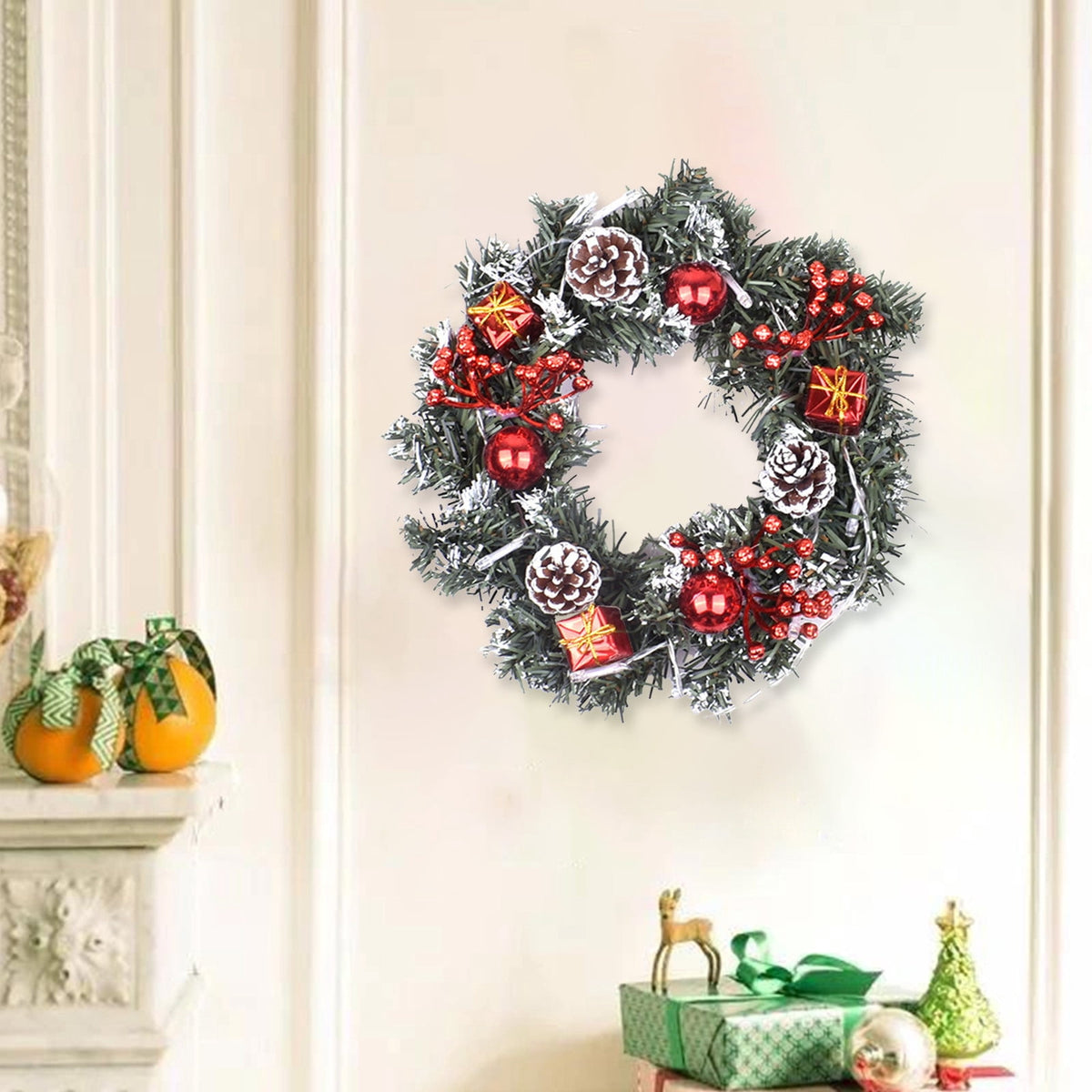 Btomtd Diameter 8" Pumpkin Skull Wreath Halloween Decor Acrylic Round Disk Hanging Ornament with Garland for Front Door Window, B