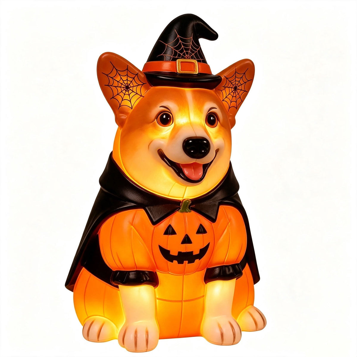 Clearance! Halloween Light‑Up Dog Figurine, 7.9in Scarecrow Dog Statue with Glowing Pumpkin, Waterproof Resin Table Yard Decor