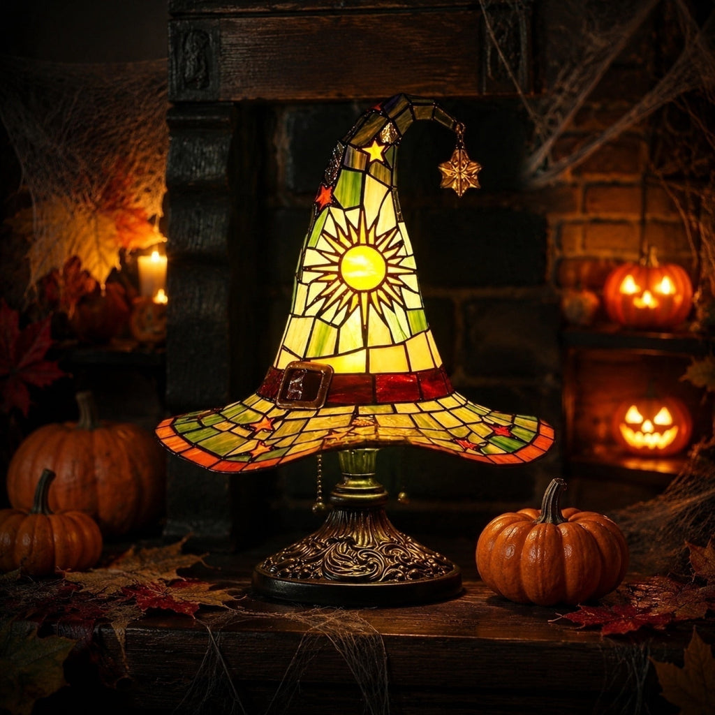 Clearance Witch Hat Lamp, Halloween Nigh Light Handcrafted Retro Resin Witch Hat Light, Usb Powered, Gothic Halloween Decorations for Bedroom