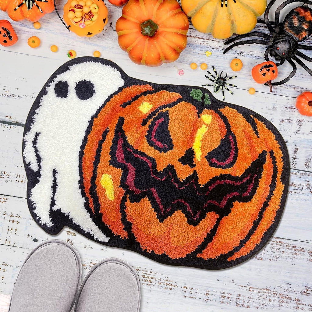 Halloween Door Mat Pumpkin Shaped Non-Absorbent Skidproof Mat 15.75x23.62in Polyester Skidproof & Weather Resistant for Front Door Porch Indoor Outdoor Halloween Door Mat by MPOISVA