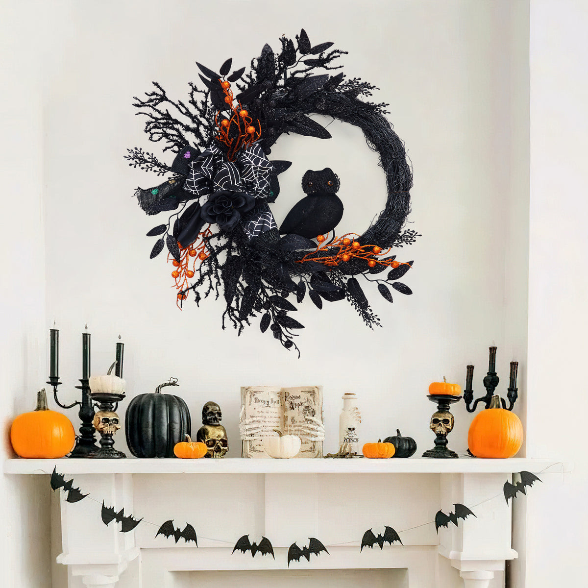Halloween Wreath, Halloween Decorations Prelit Front Door Wreath for Indoor Wall Window Decor（18/20/22 Inch）