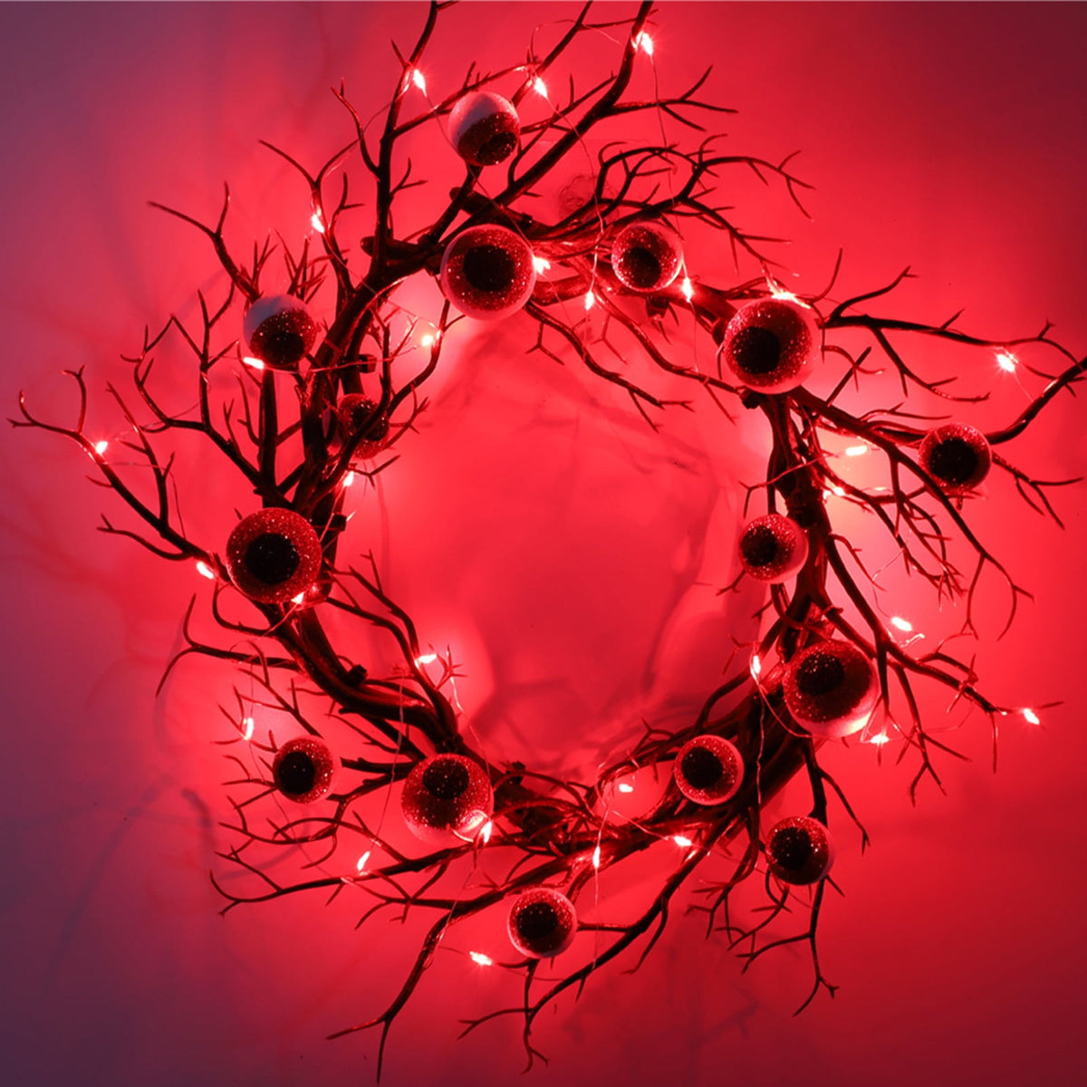 18 inch Halloween Wreaths for Front Door Simulated Eyeballs Wreath with Red Led Light, Outdoor/Indoor Spooky Decorations, For Halloween Party, Porch, Home Holiday Decor