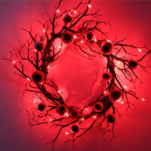 18 inch Halloween Wreaths for Front Door Simulated Eyeballs Wreath with Red Led Light, Outdoor/Indoor Spooky Decorations, For Halloween Party, Porch, Home Holiday Decor