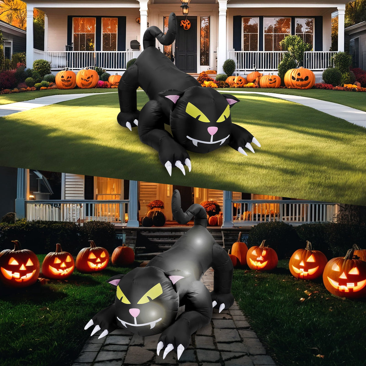 Halloween Inflatables Outdoor, 8FT Long Cute & Lighted Blow Up Decoration Pumpkin Family with Witch Hat, Large Halloween Inflatables Decorations with Lights for Yard, Holiday, Home