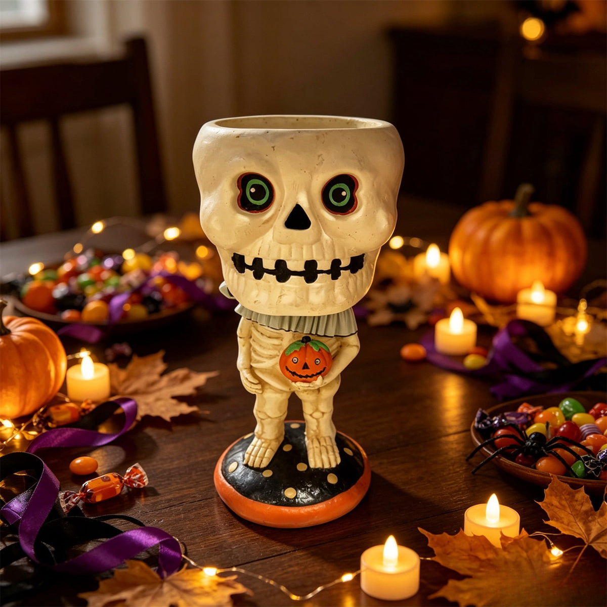 Halloween Decoration Ghost Figurine 11in Resin Ghost Statues with Pumpkin Candy Bowl for Outdoor Indoor Front Door, Porch Yard Lawn Party Decor
