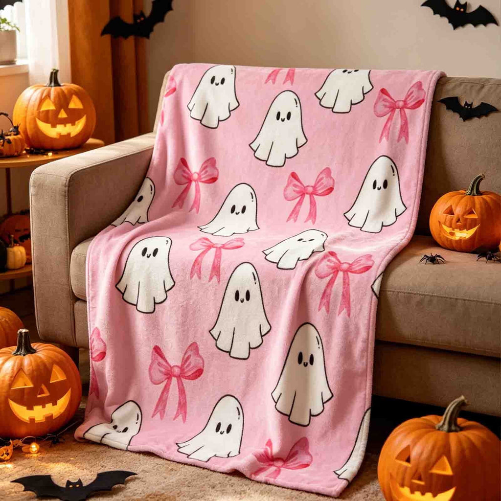Halloween blanket,Halloween Print Throw Blanket Flannel Soft Cozy Decorative Nap Blanket with Ghost Pumpkin Skull for Office Bedroom Sofa Camping Travel(100x150cm/39x59 Inch),Black