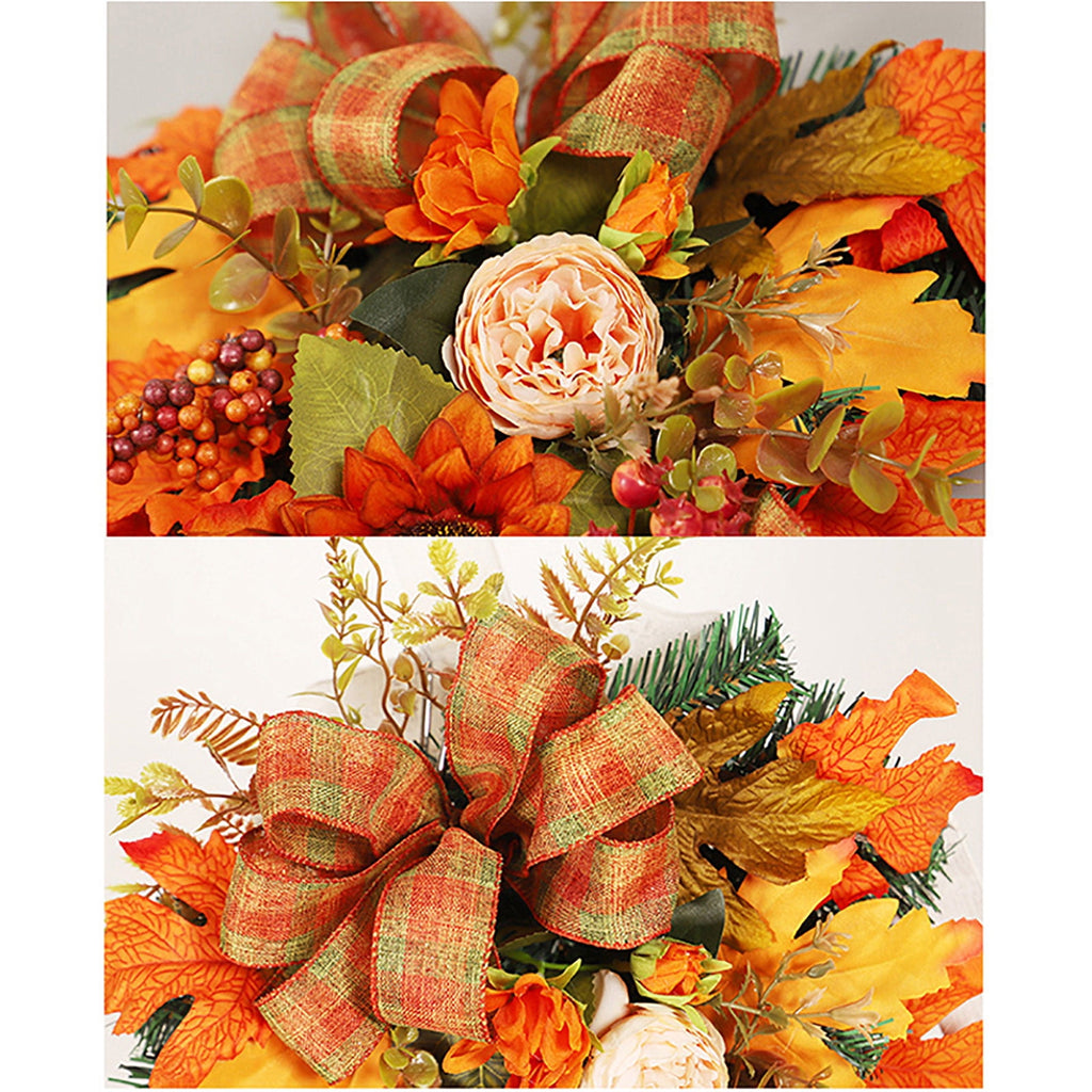 Artificial Fall Harvest Teardrop Swag for Front Door Thanksgiving Teardrop Wreath with Maple Leaves Berry Autumn Floral Swag for Home Wall(No Light,19.7Inch )