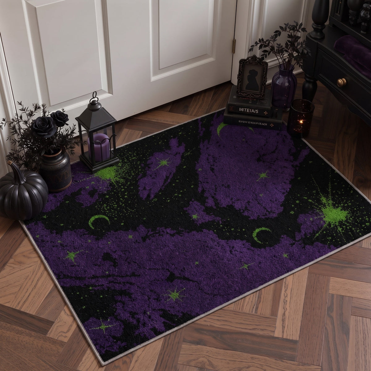GENIMO 2'x3' Halloween Doormat, Washable Non Slip Soft Whimsical Cat Outdoor Door Mat for Front Door Covered Porch Patio Entryway, Vintage Black