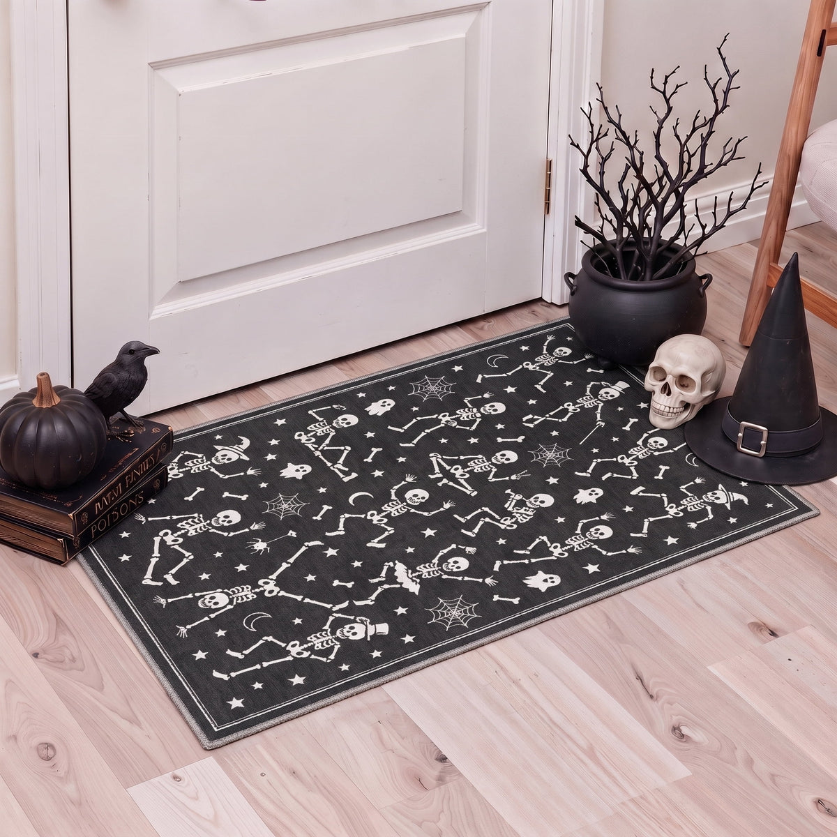 GENIMO 2'x3' Halloween Doormat, Washable Non Slip Soft Whimsical Cat Outdoor Door Mat for Front Door Covered Porch Patio Entryway, Vintage Black