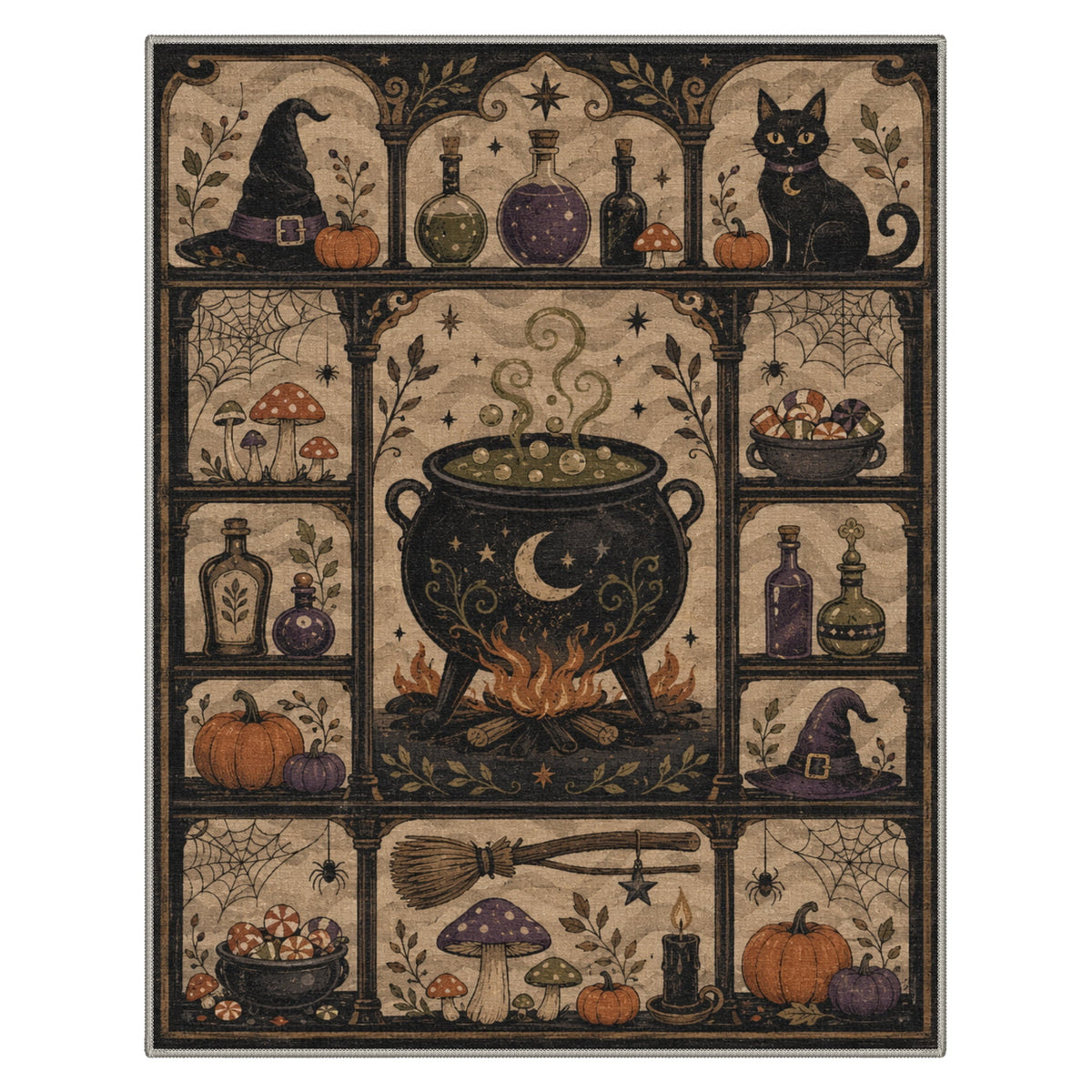 GENIMO 5'x7' Halloween Area Rug for Living Room, Washable Non Slip Soft Vintage Pumpkin Indoor Rug for Bedroom Dining Room Home Office, Antique Moss