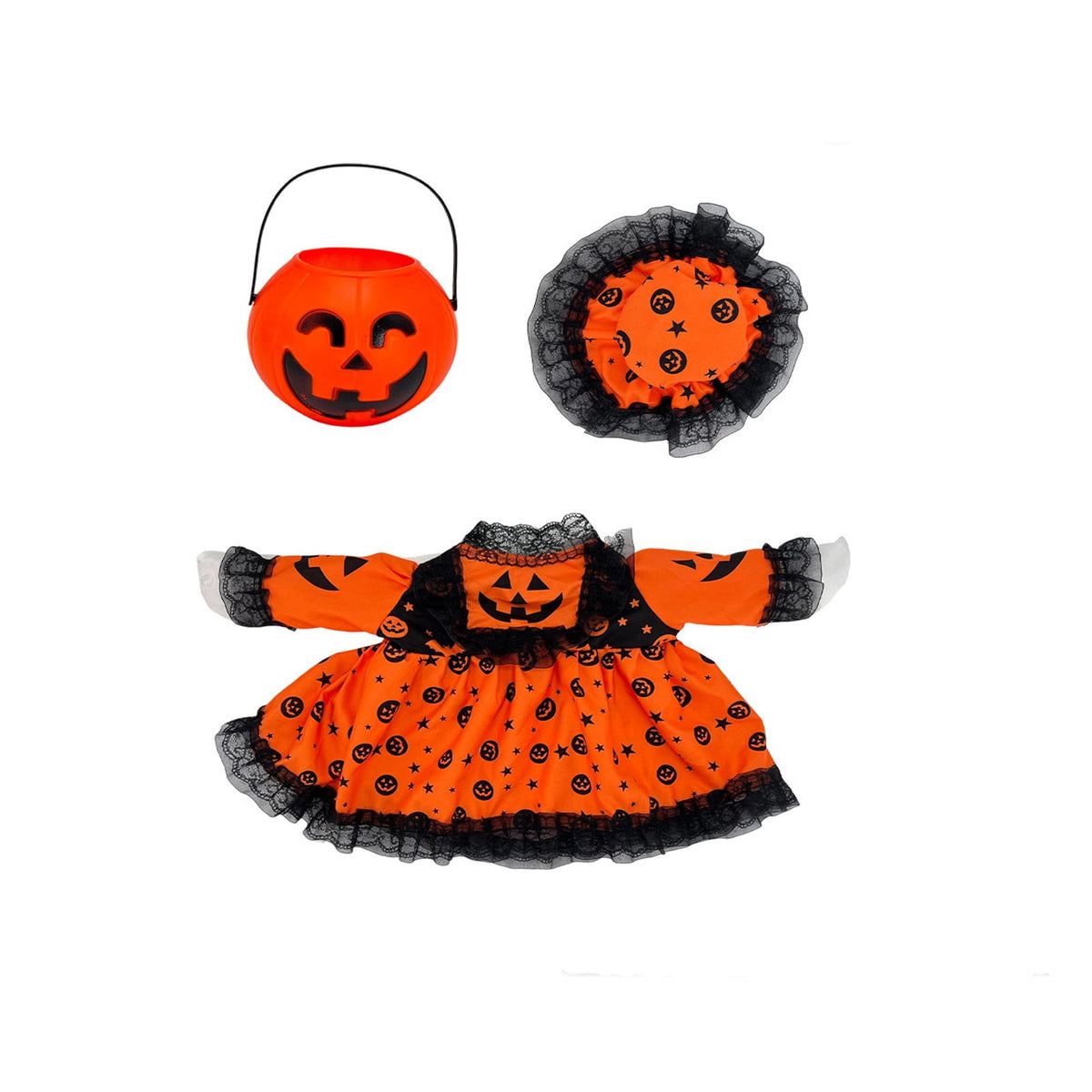 Halloween Ghost Porch Goose Outfit Fits 23 Inch Cement Lawn Goose Statue Pumpkin Face Ghost Costume with Matching Witch Hat for Fall Outdoor Garden Yard Patio Holiday Decor