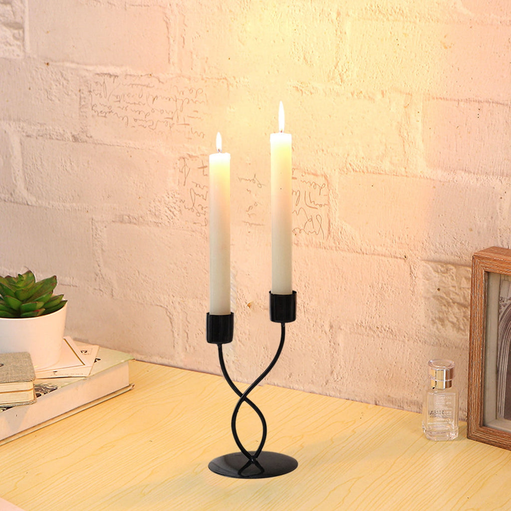 Slhenay Modern Candlestick Candle Holders for 2 Candles- Matte Black Candelabra for Halloween Tabletop Taper Candlesticks Decor for Home Decorative Candle Stick Holder for Formal Events Dining Room